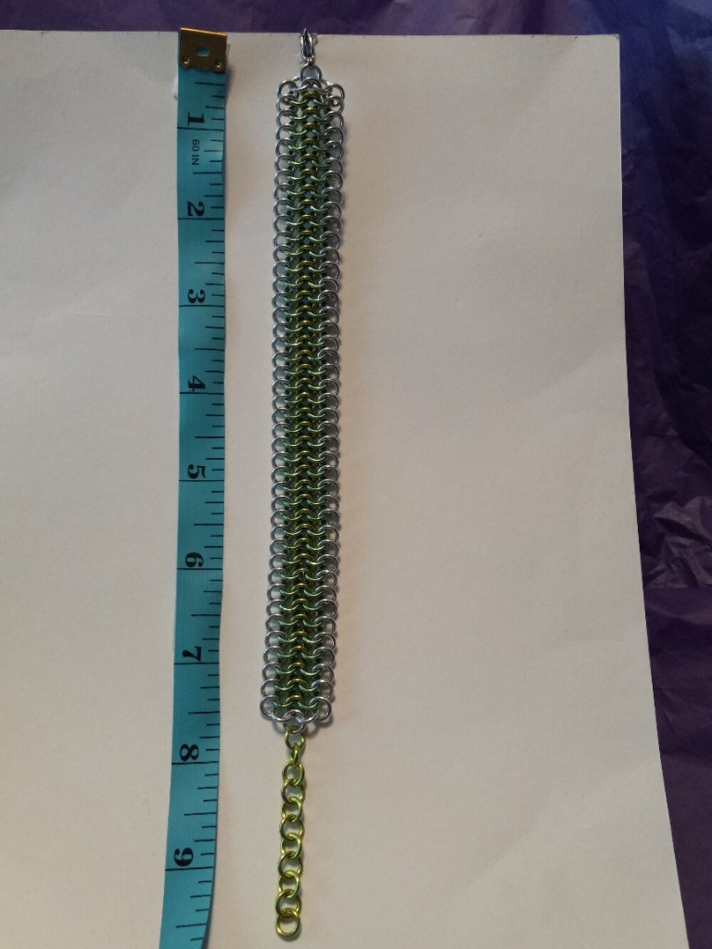 Green, Yellow, & Silver chain mail bracelet - Picture 5 of 10